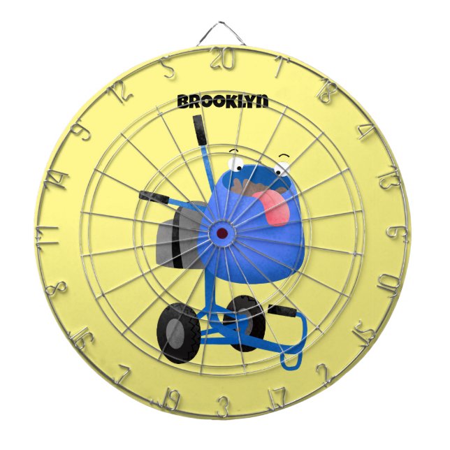 Funny blue cement mixer cartoon illustration dartboard (Front)