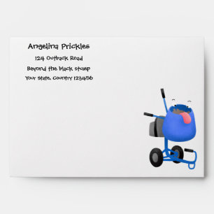 Funny blue cement mixer cartoon illustration envelope