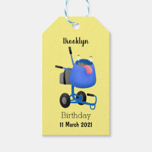 Funny blue cement mixer cartoon illustration gift tags