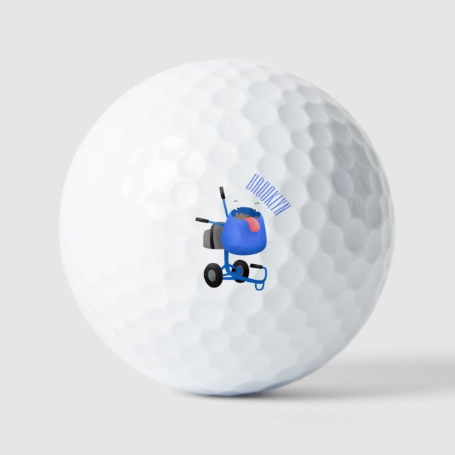 Funny blue cement mixer cartoon illustration golf balls (Front)