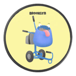 Funny blue cement mixer cartoon illustration hockey puck