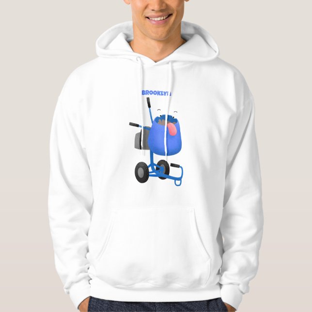 Funny blue cement mixer cartoon illustration hoodie (Front)