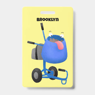 Funny blue cement mixer cartoon illustration  ID badge