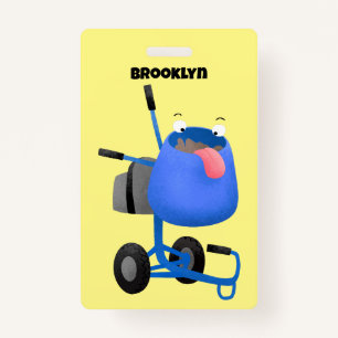 Funny blue cement mixer cartoon illustration ID badge