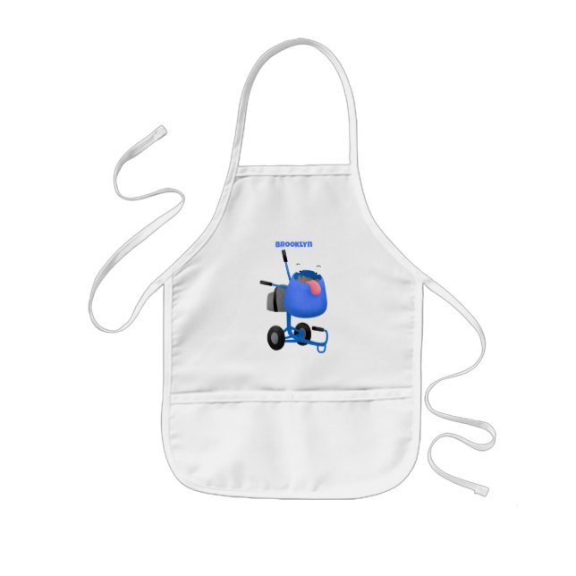 Funny blue cement mixer cartoon illustration kids apron (Front)