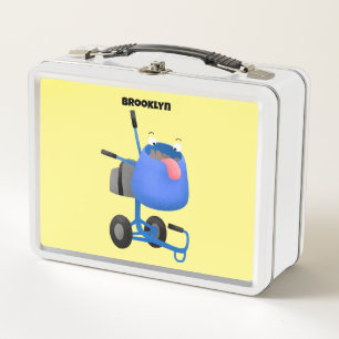 Funny blue cement mixer cartoon illustration metal lunch box