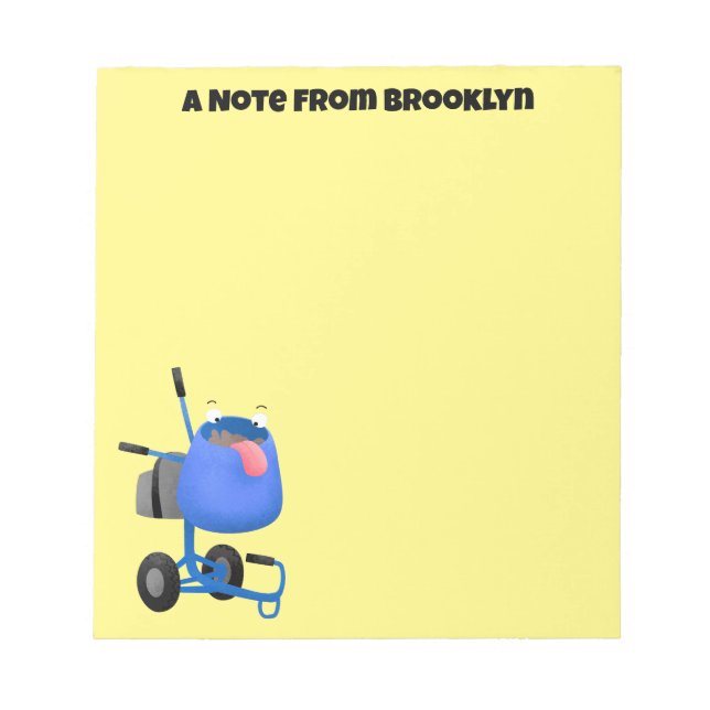 Funny blue cement mixer cartoon illustration notepad (Front)