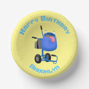 Funny blue cement mixer cartoon illustration paper plate