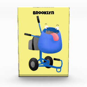 Funny blue cement mixer cartoon illustration photo block