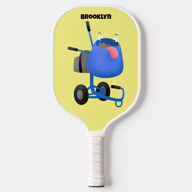 Funny blue cement mixer cartoon illustration  pickleball paddle (Front)