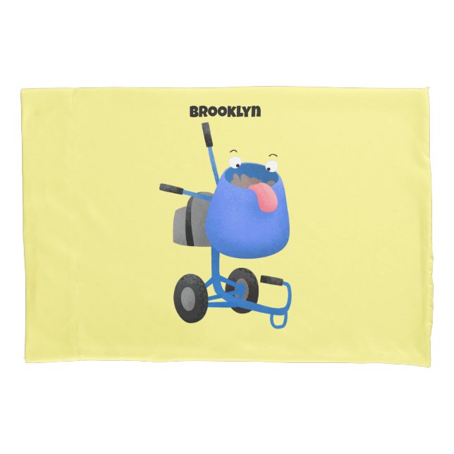 Funny blue cement mixer cartoon illustration pillowcase (Front)