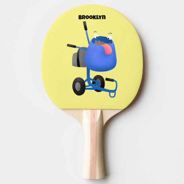 Funny blue cement mixer cartoon illustration  ping pong paddle (Front)