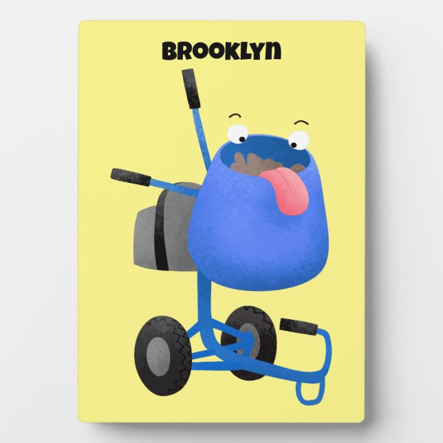 Funny blue cement mixer cartoon illustration plaque (Front)
