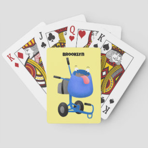 Funny blue cement mixer cartoon illustration playing cards