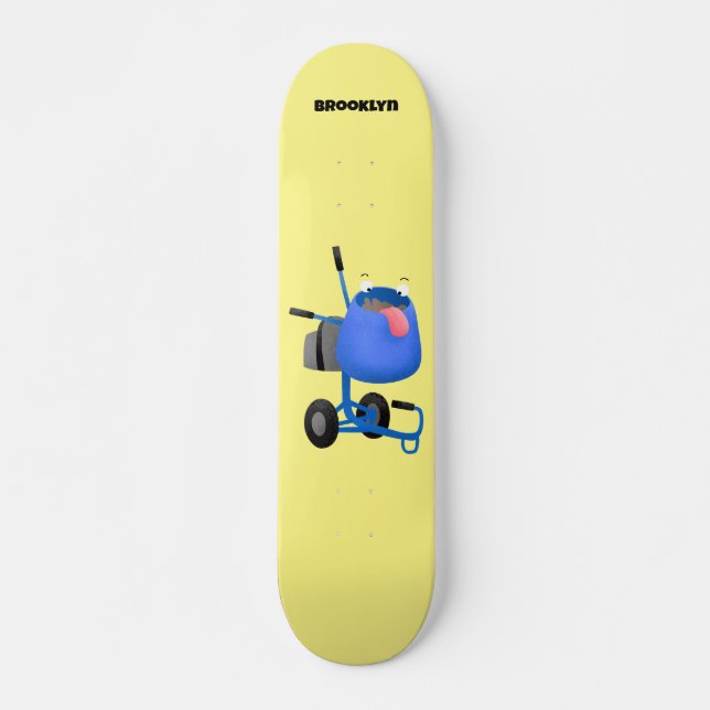 Funny blue cement mixer cartoon illustration skateboard (Front)