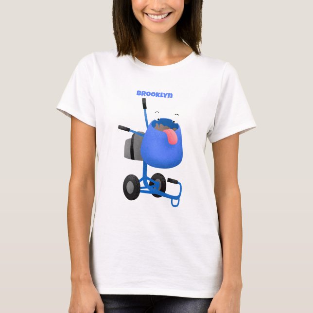 Funny blue cement mixer cartoon illustration T-Shirt (Front)