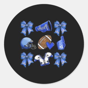 Funny Blue Cheer Coquette Football Mum Women Girls Classic Round Sticker