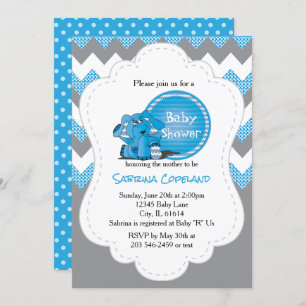 Funny Blue Chevron Silly Elephant Baby Shower Invitation