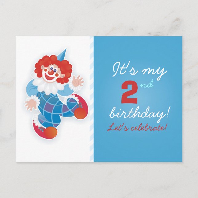 funny blue clown birthday invitation (Front)