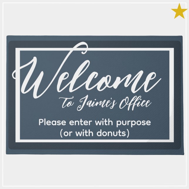 Funny Blue Custom Name Office Workplace Door Mat (Creator Uploaded)