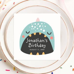 Funny blue dinosaur. Kids dino monster birthday Napkin