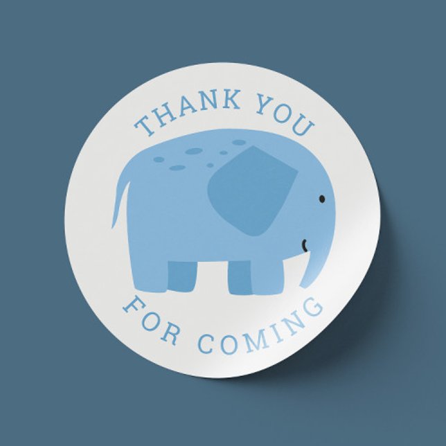 Funny blue elephant. Cute boy animal thank you Classic Round Sticker (Creator Uploaded)
