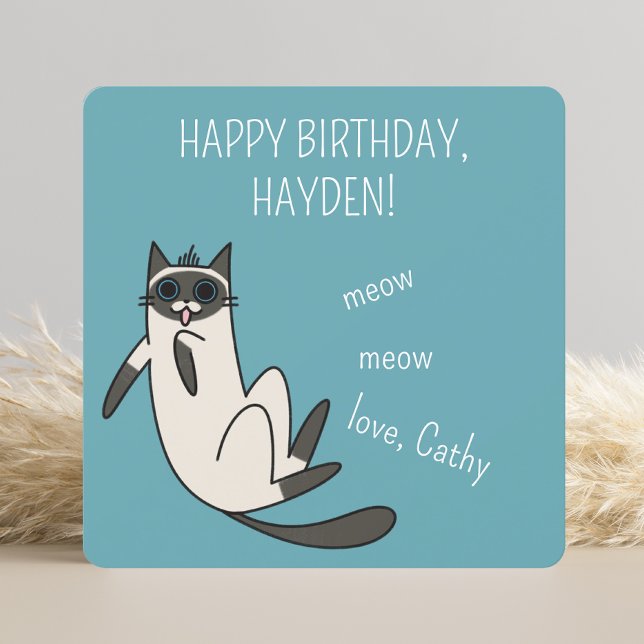 Funny Blue Eyes Siamese Cat Birthday Card (Creator Uploaded)