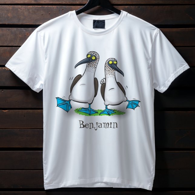 Funny blue footed boobies cartoon illustration T-Shirt (Just dance with these happy seabirds!)