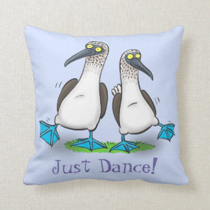 Funny blue footed boobies dancing sea bird cartoon cushion