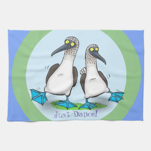 Funny blue footed boobies seabird dancing cartoon tea towel