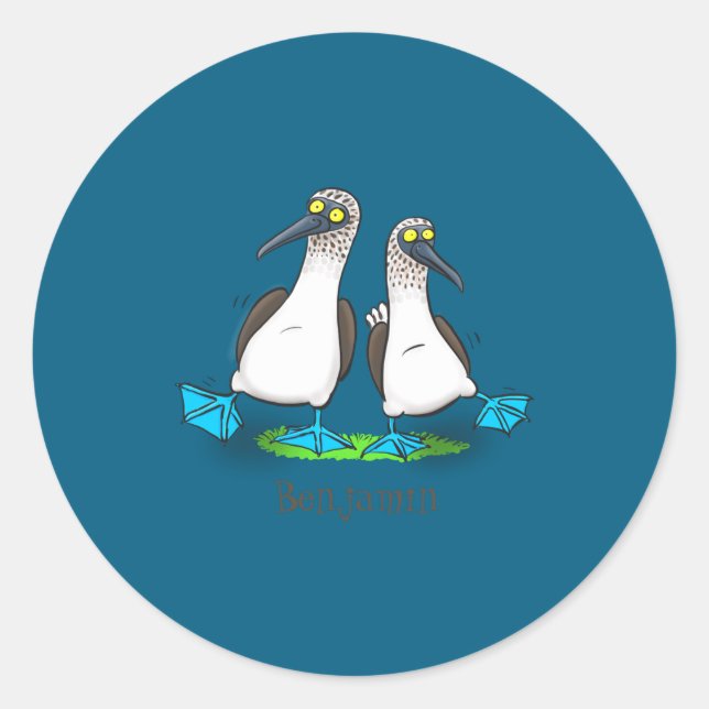 Funny Blue Footed Ies Cartoon Illustration  Classic Round Sticker (Front)