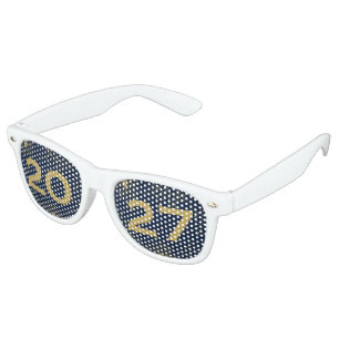 Funny Blue Gold 2027 New Year's Eve Party Retro Sunglasses