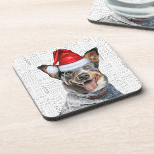 Funny Blue Heeler Dog Woof Word Art Holiday Coaster