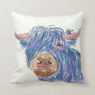 Funny Blue Highland Cow Cushion