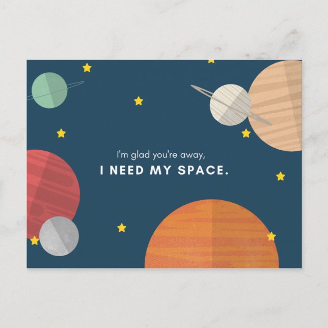 Funny Blue Illustrated Planets Postcard (Front)