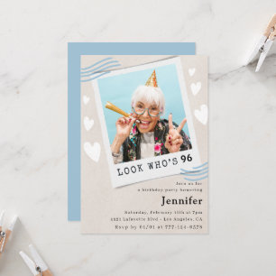 Funny Blue Look who's 96 Photo 96th birthday Invitation