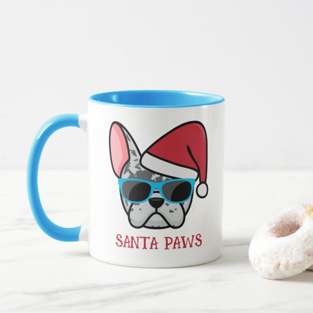 Funny Blue Merle Frenchie Santa Paws Christmas Mug (With Donut)