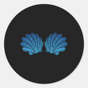 Funny Blue Mermaid Sea Shell Bra Halloween Costume Classic Round Sticker