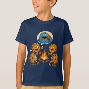 Funny Blue Monster Eats Cookies Campfire Story T-Shirt