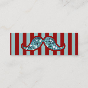 FUNNY BLUE MUSTACHE GLITTER RED STRIPES MINI BUSINESS CARD