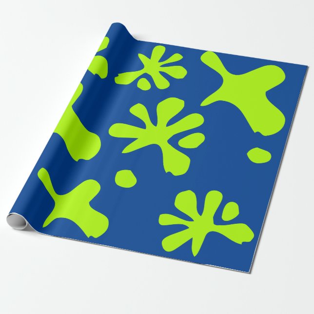 Funny blue & neon green slime pattern kids wrapping paper (Unrolled)