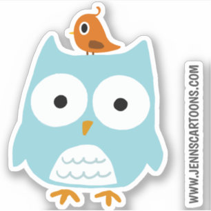 Funny Blue Owl and Cute Orange Bird Vinyl Sticker