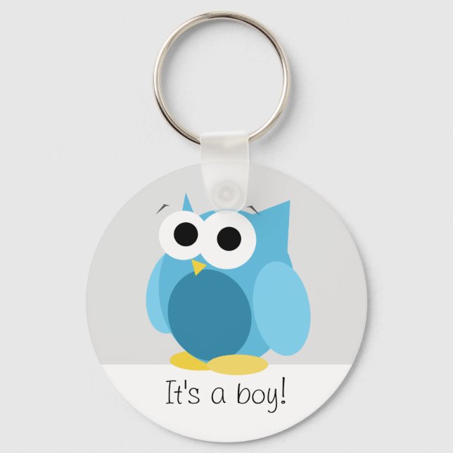Funny Blue Owl - It's a boy! - Keychain (Front)
