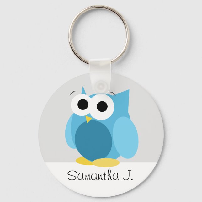 Funny Blue Owl - Personalised Keychain (Front)