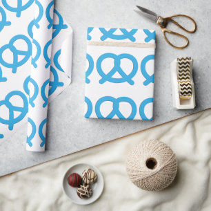 Funny Blue Pretzel Pattern German Oktoberfest Wrapping Paper