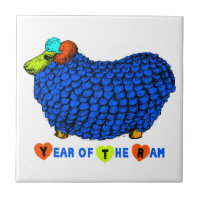 Funny Blue Ram Chinese Year Zodiac Ceramic Tile