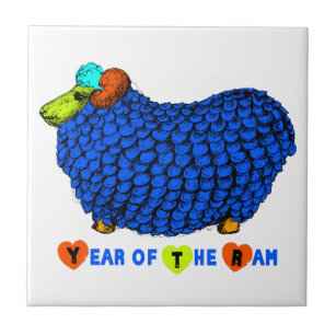 Funny Blue Ram Chinese Year Zodiac Ceramic Tile