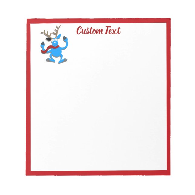 Funny Blue Reindeer Christmas Holiday Personalise Notepad (Front)