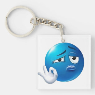 Funny Blue Sad Emoji Pin - Expressive Face Pinback Key Ring