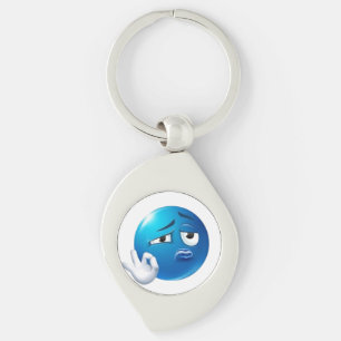 Funny Blue Sad Emoji Pin - Expressive Face Pinback Key Ring